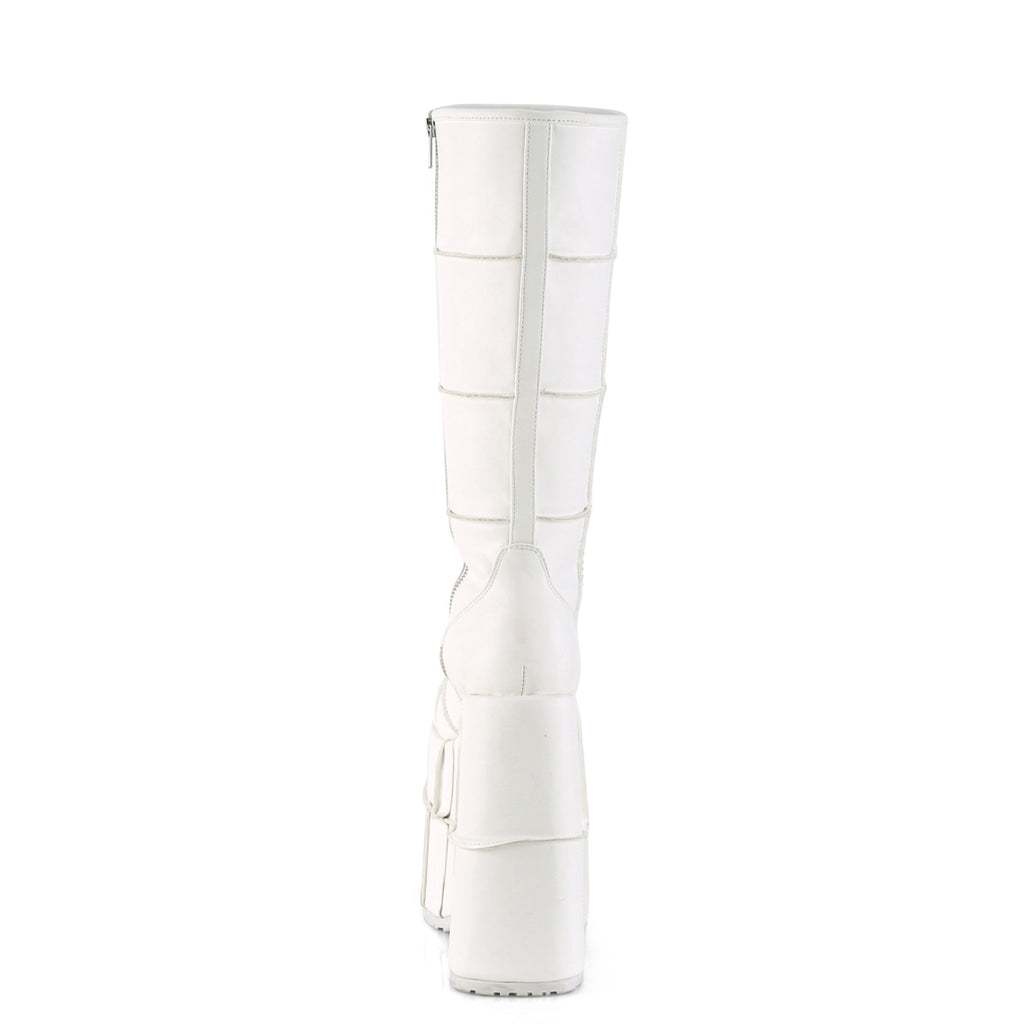 Stack 301 Cyber Goth Gogo  7" Stacked Platform Knee High Boot White Matte - Demonia Direct - Totally Wicked Footwear