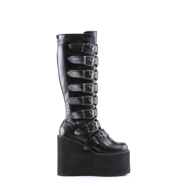 Swing 815 Black Matte Platform Knee Boots - Totally Wicked Footwear