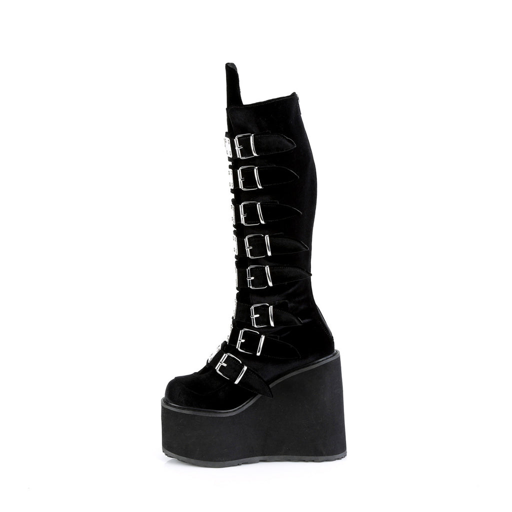 Swing 815 Black Velvet Platform Knee Boots - Totally Wicked Footwear