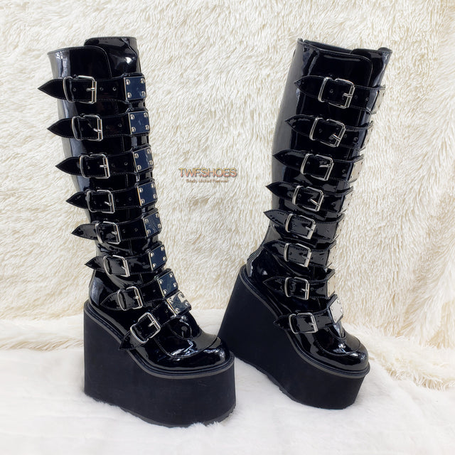 Demonia Swing 815 Black Patent Goth Punk Rave Knee Boot 5.5" Platform US Size NY - Totally Wicked Footwear