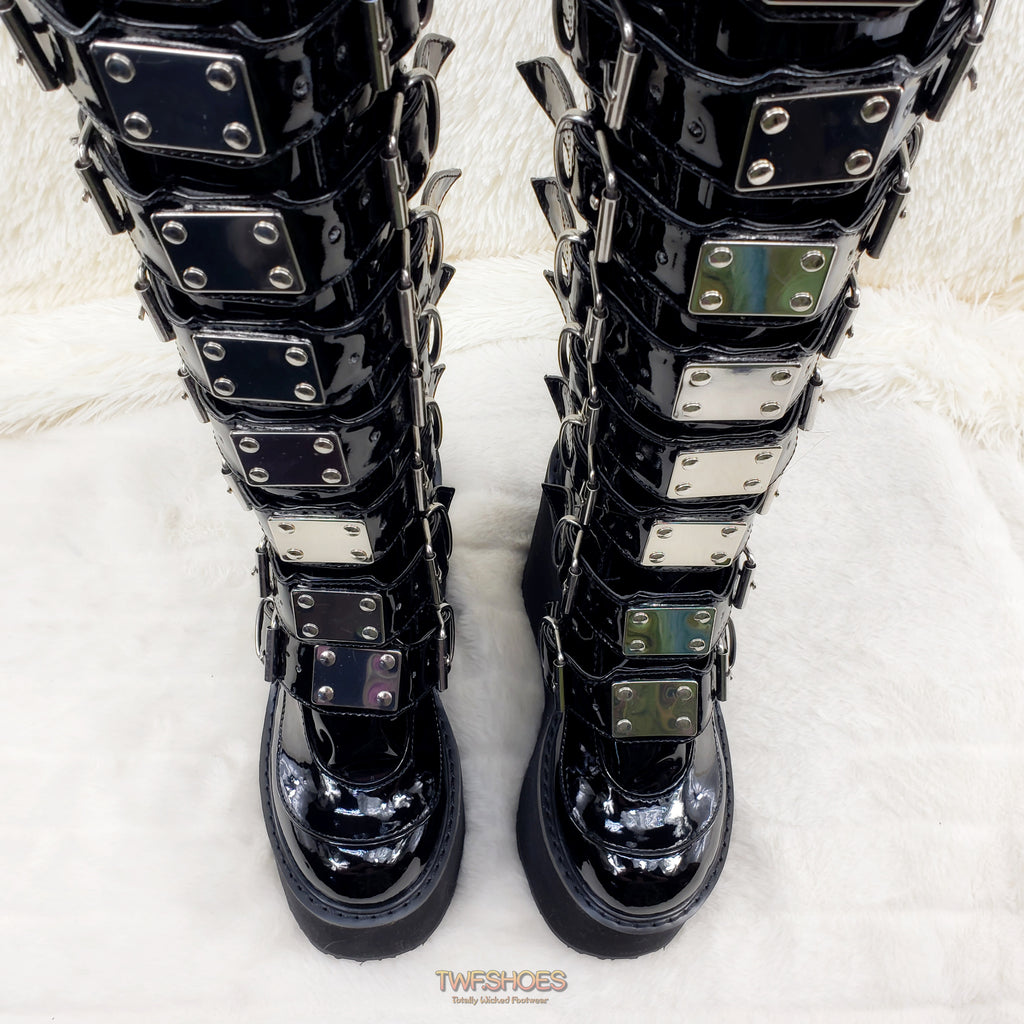 Demonia Swing 815 Black Patent Goth Punk Rave Knee Boot 5.5" Platform US Size NY - Totally Wicked Footwear