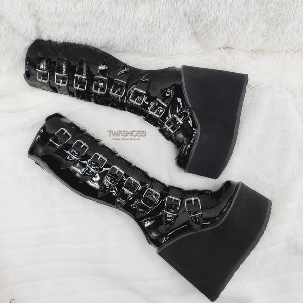 SWING 815 Ultimate Weapon Patent Black Platform Boots