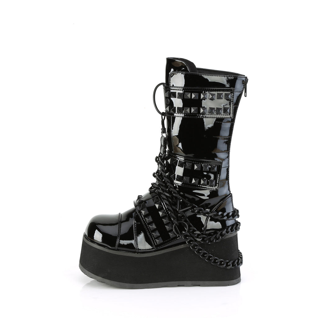Trashville 138 Black Patent Gothic Style Platform Boot Men's Sizes  - Demonia Direct - Totally Wicked Footwear