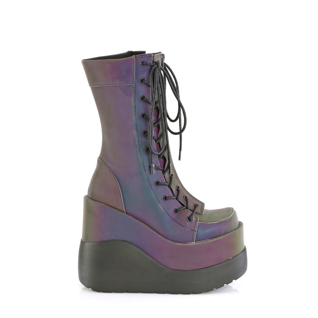 Void 118 Purple Green Reflective Platform Mid Calf Boots - Totally Wicked Footwear