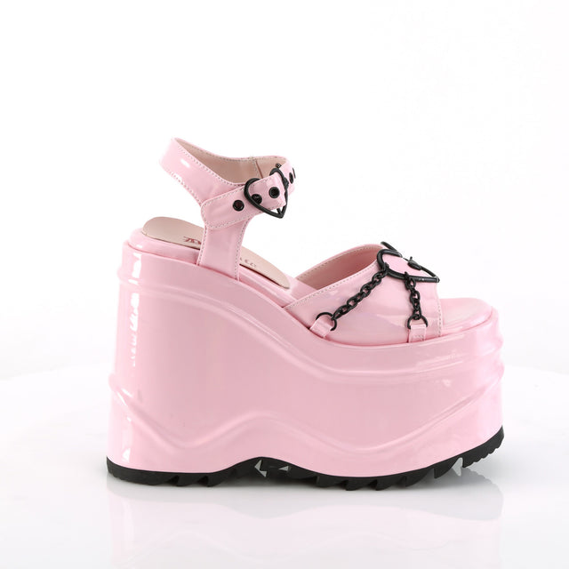 Wave 09 Heart Charm 6" Platform Goth Sandals Shoes Pink - Demonia Direct - Totally Wicked Footwear