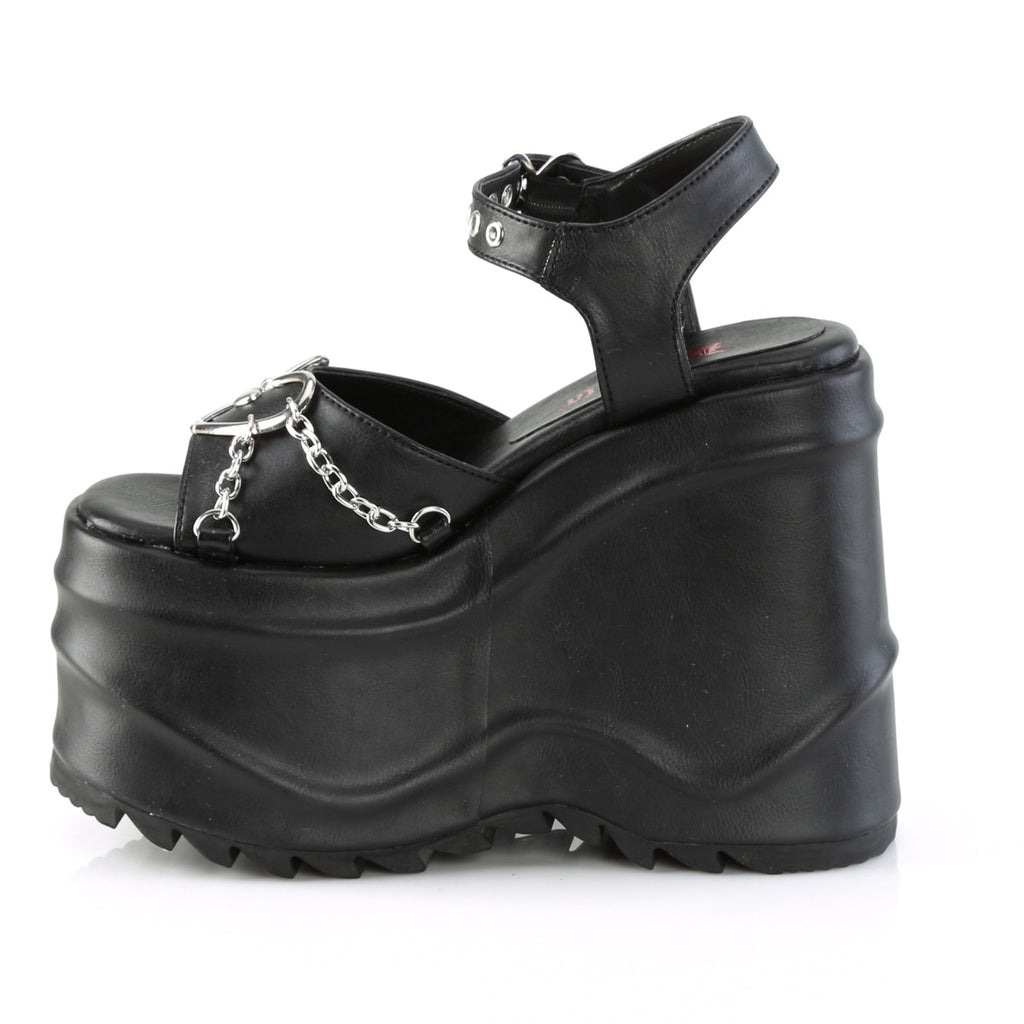 Wave 09 Heart Charm 6" Platform Goth Sandals Shoes Black matte- Demonia Direct - Totally Wicked Footwear