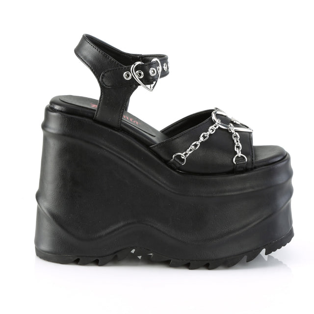 Wave 09 Heart Charm 6" Platform Goth Sandals Shoes Black matte- Demonia Direct - Totally Wicked Footwear