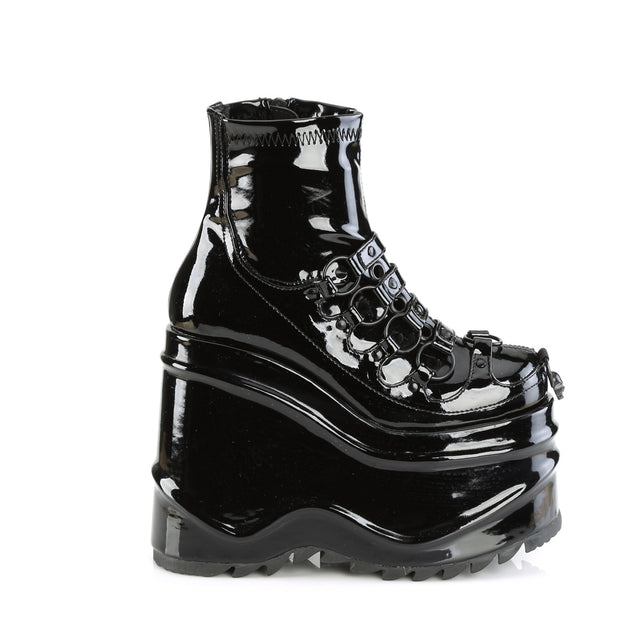 Wave 110 Platform Goth Boots  Patent - Demonia Direct - Totally Wicked Footwear