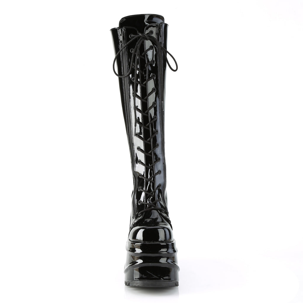 Wave 200 6" Platform Knee Boots Black Patent - Totally Wicked Footwear