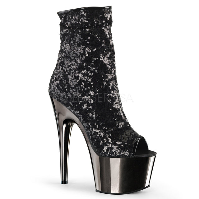 Adore 1008SQ Black Sequin Ankle Boots 7 Inch Platform Heel - Totally Wicked Footwear
