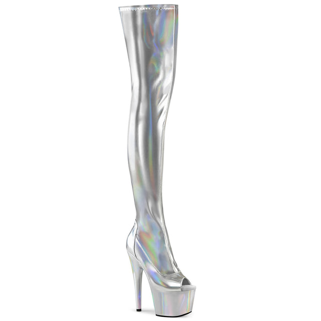 Adore 3011HWR Silver Hologram Open Toe 7" Heel / Platform Thigh Boots -Direct - Totally Wicked Footwear