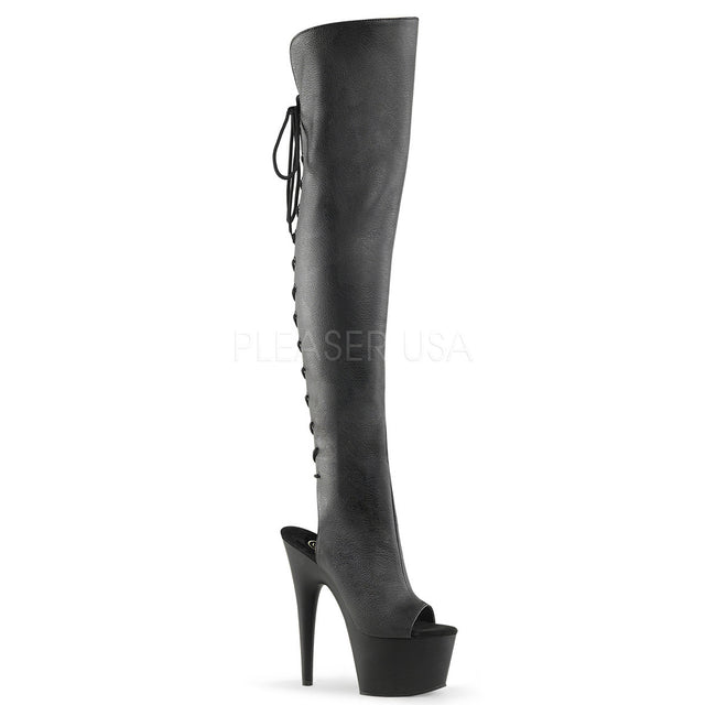 Adore 3019 Black Matte Back Lace Thigh Boot Platform Heel - Totally Wicked Footwear