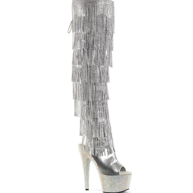 Bejeweled 3019 RS Chrome Fringe Thigh Boots Silver- Direct - Totally Wicked Footwear