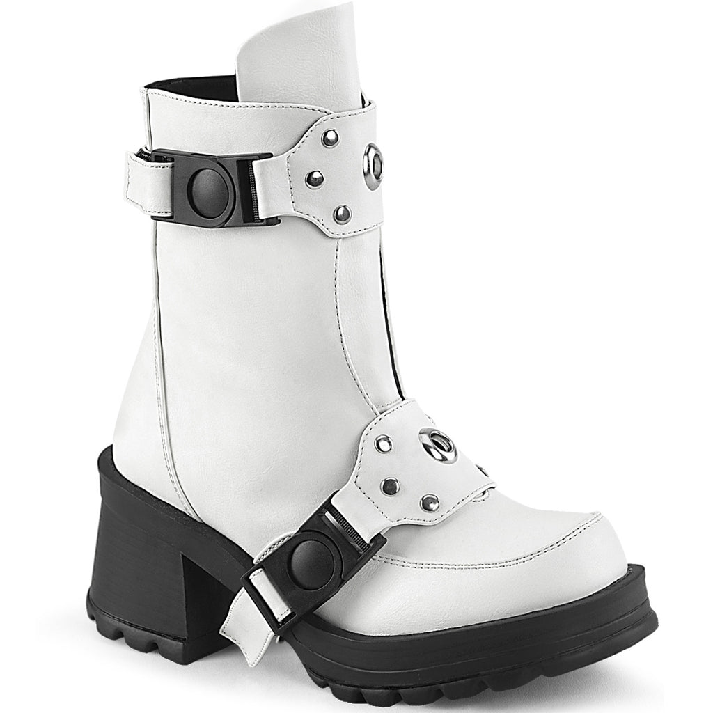 Bratty 56 Biker Punk Ankle Boots White  - Demonia Direct - Totally Wicked Footwear
