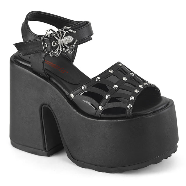 Camel 17 5" Chunky Platform Block Heel Cut Out Sandals - Black  - Demonia Direct - Totally Wicked Footwear