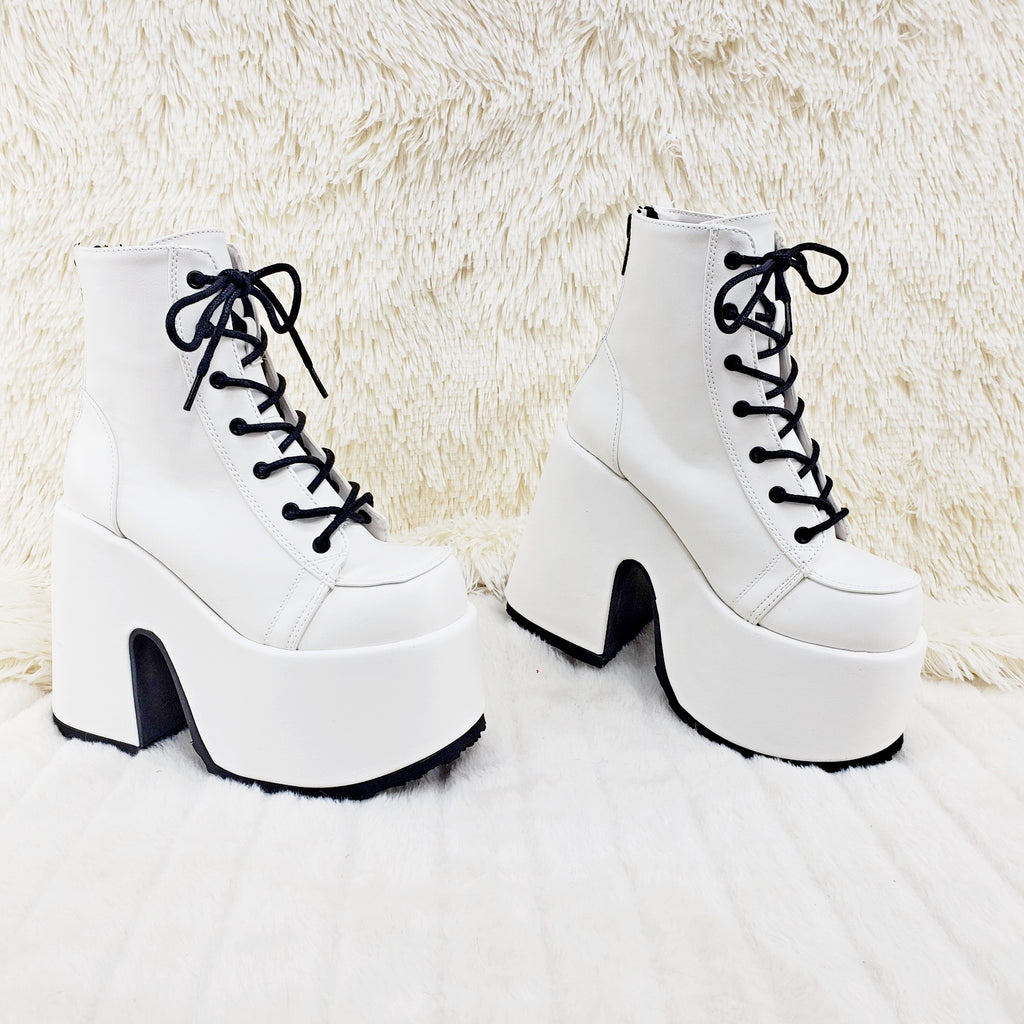 Camel 203 White Matte Lace Up Goth Platform Ankle Boot - Totally Wicked Footwear