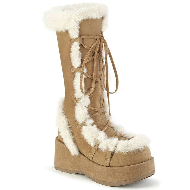 Cubby 311 Tan Furry Stomper Mid Calf Boots -DEMONA DIRECT - Totally Wicked Footwear