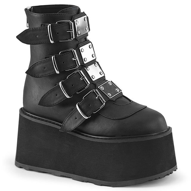 Damned 105 Multi Strap Goth Punk Rock 3.5" Flat Platform Boot Black Matte - Demonia Direct - Totally Wicked Footwear