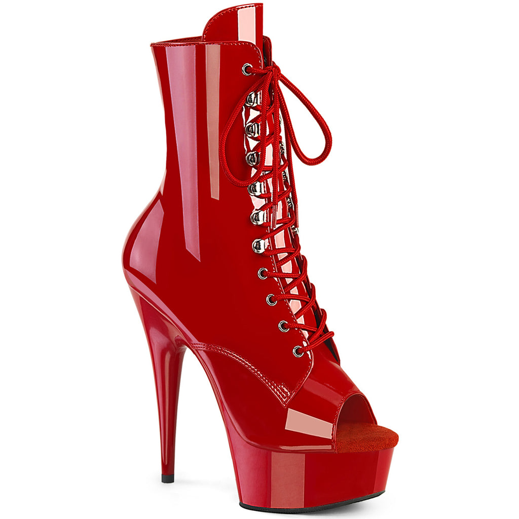 Delight 1021 Red Patent Lace Up 6" High Heels Open Toe Platform Ankle Boots - Totally Wicked Footwear