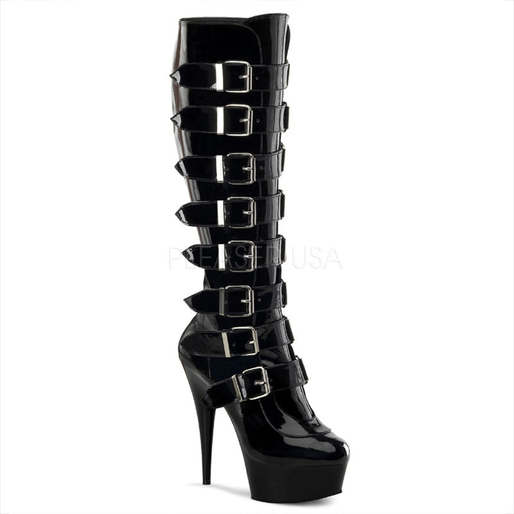 Delight 2049 Black Patent Muti Buckle Knee Boot 6" Platform Heel - Totally Wicked Footwear