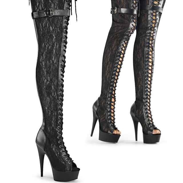 Delight 3025ML Black Lace Panel Platform OTK Thigh High Boots - Totally Wicked Footwear