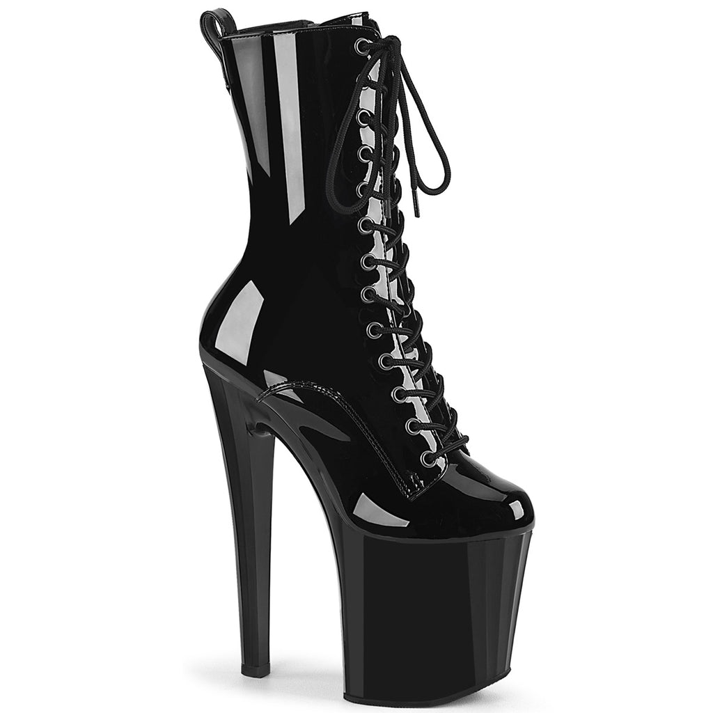 Enchant 1040 Black Patent Prism Cut Platform Mid Calf Boots 8" Heels - Direct - Totally Wicked Footwear