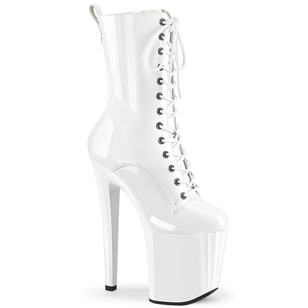 Enchant 1040 White Patent Prism Cut Platform Mid Calf Boots 8" Heels - Direct - Totally Wicked Footwear