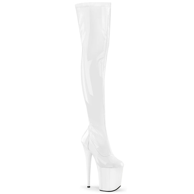 Flamingo 3000 Stretch White Patent - 8" High Heel Thigh High Boots - Direct - Totally Wicked Footwear