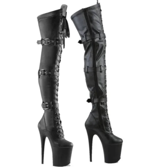 Flamingo 3028 Triple Buckle Thigh High Platform Torment Boot Black Matte 6-11 NY - Totally Wicked Footwear