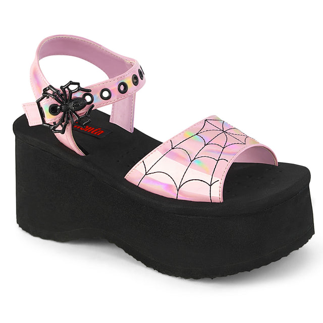 Funn 10 Pink Hologram Platform Sandals  - Demonia Direct - Totally Wicked Footwear