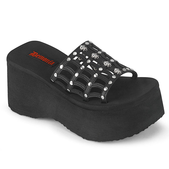Funn 13 Black Matte Platform Sandals  - Demonia Direct - Totally Wicked Footwear