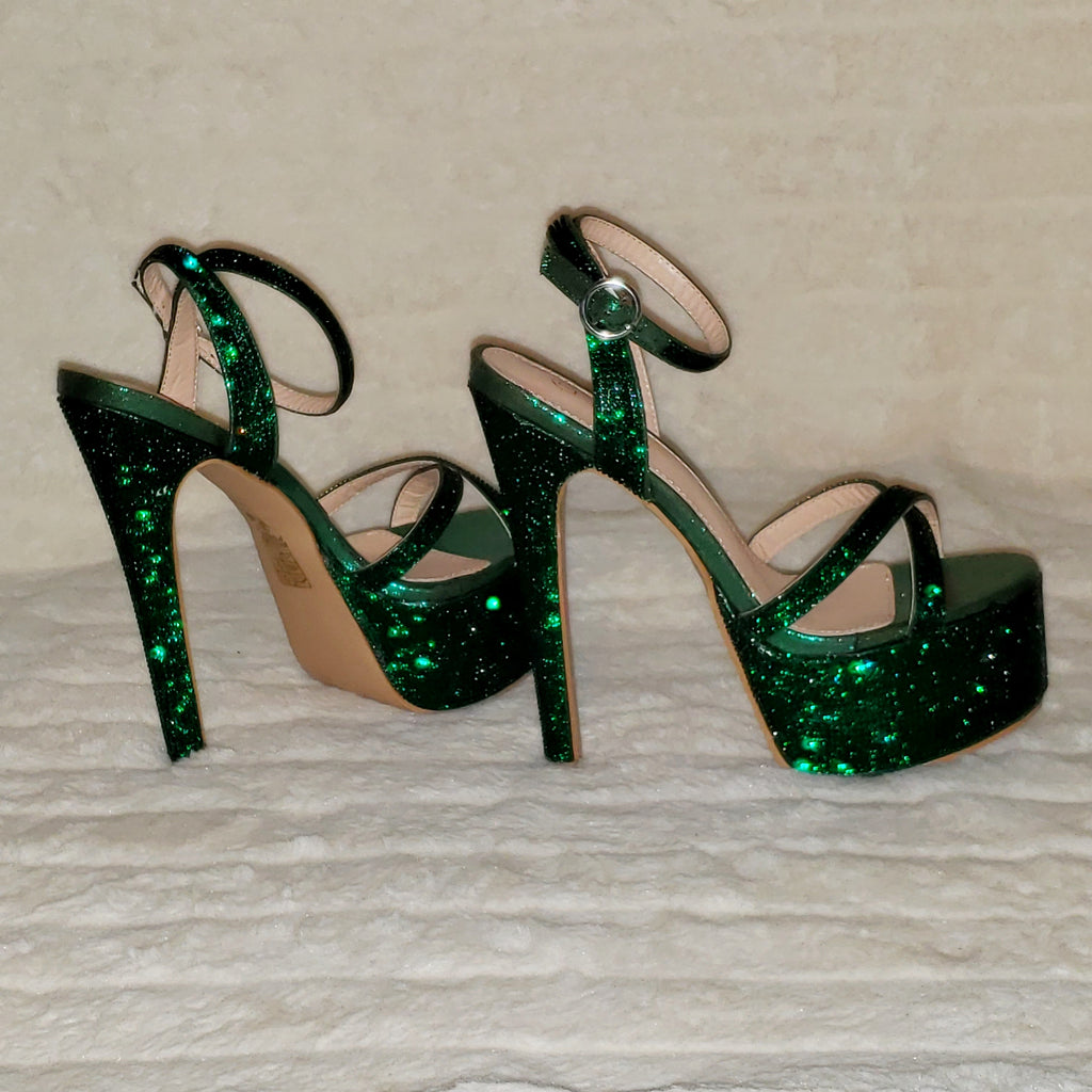 Bejeweled Pioneer Emerald Green Sparkling Rhinestone Platform 6.5" Heels Shoes - Totally Wicked Footwear