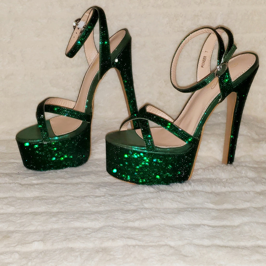 Bejeweled Pioneer Emerald Green Sparkling Rhinestone Platform 6.5" Heels Shoes - Totally Wicked Footwear