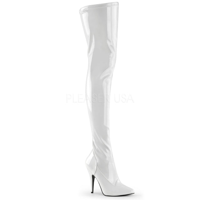 Seduce 3000 White Patent 5" Stiletto Heel Stretch OTK Thigh Boot 5-16 - Totally Wicked Footwear
