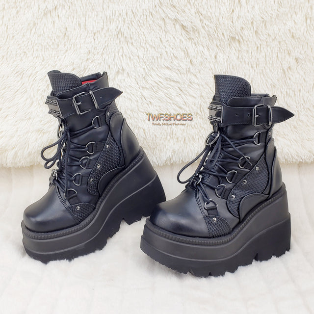 Demonia Shaker 60 Black Matte Platform 4.5" Wedge Heel Ankle Boots NY - Totally Wicked Footwear