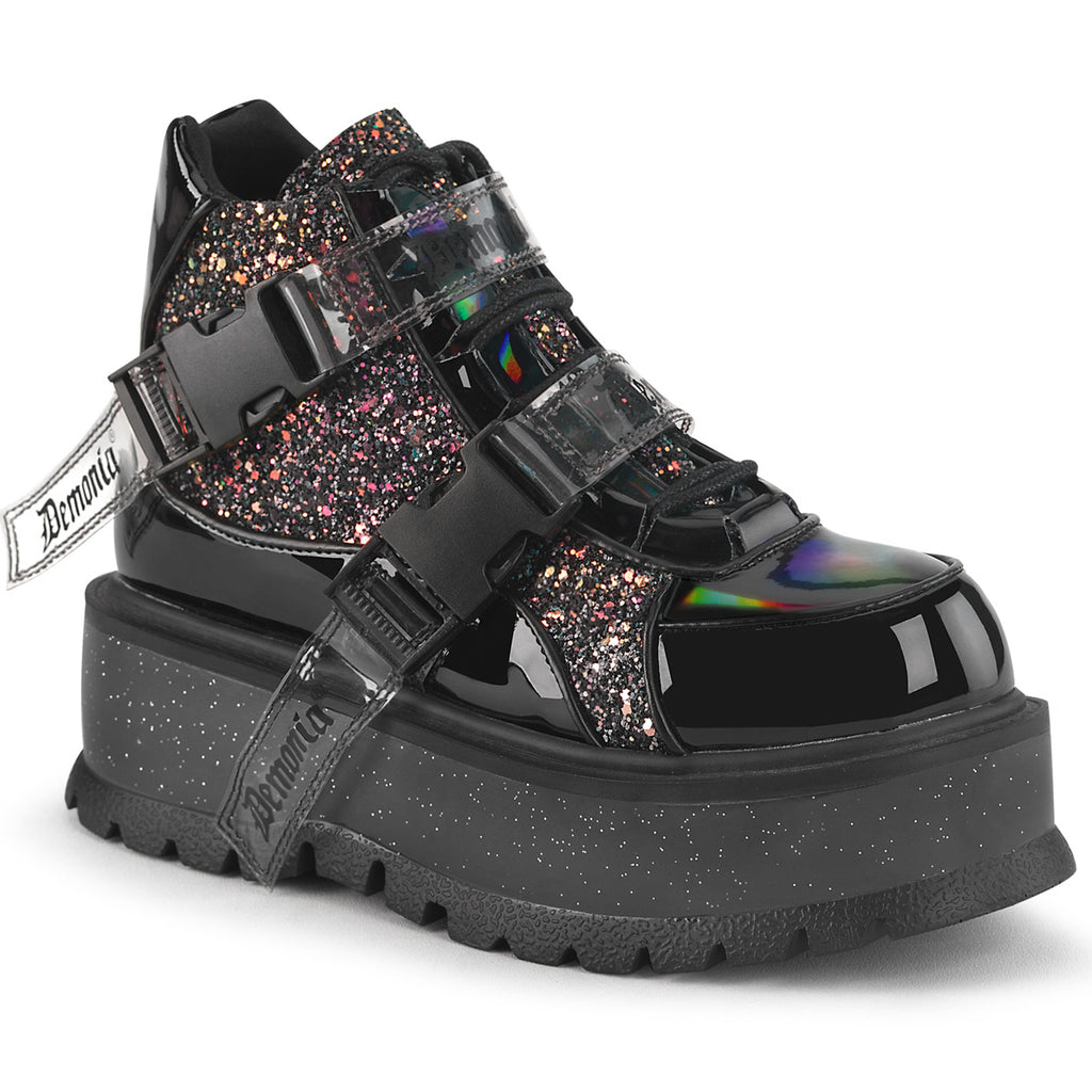 Slacker 50 Platform Sneaker Gothic Punk Ankle Boots Black - Demonia Direct - Totally Wicked Footwear