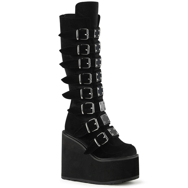 Swing 815 Black Velvet Platform Knee Boots - Totally Wicked Footwear