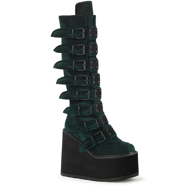 Swing 815 Emerald Green Velvet Platform Knee Boots - Totally Wicked Footwear