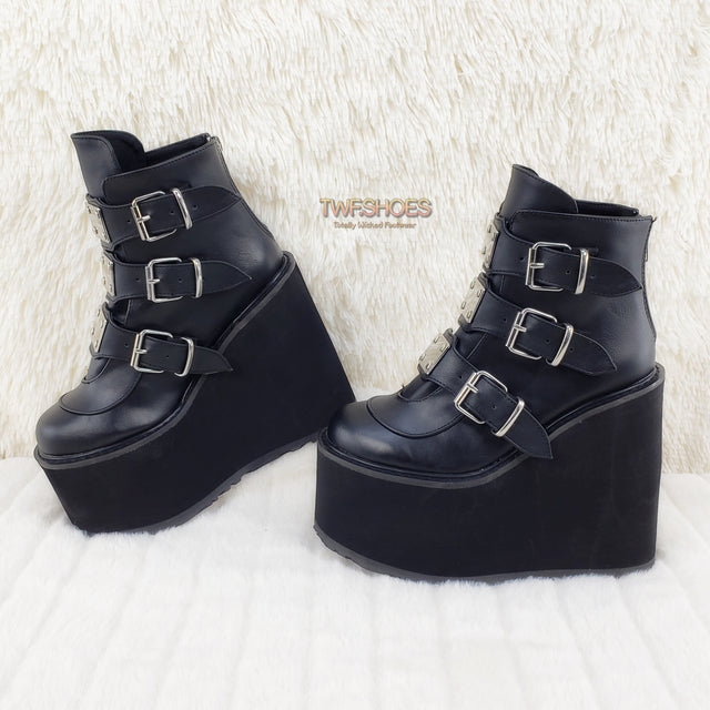 Demonia Swing 105 Black Matte Multiple Buckle Ankle Boot 5.5" Platform - Totally Wicked Footwear