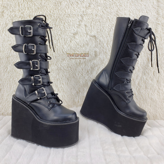 Demonia Swing 220 Black Matte Multi Buckle Goth Mid-Calf Boot 5.5" Platform - Totally Wicked Footwear