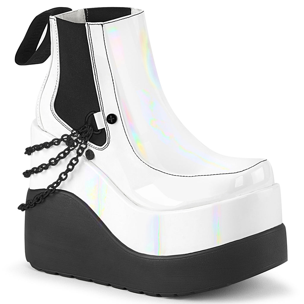 Void 50 White Hologram Platform Ankle Boots Demonia Direct - Totally Wicked Footwear