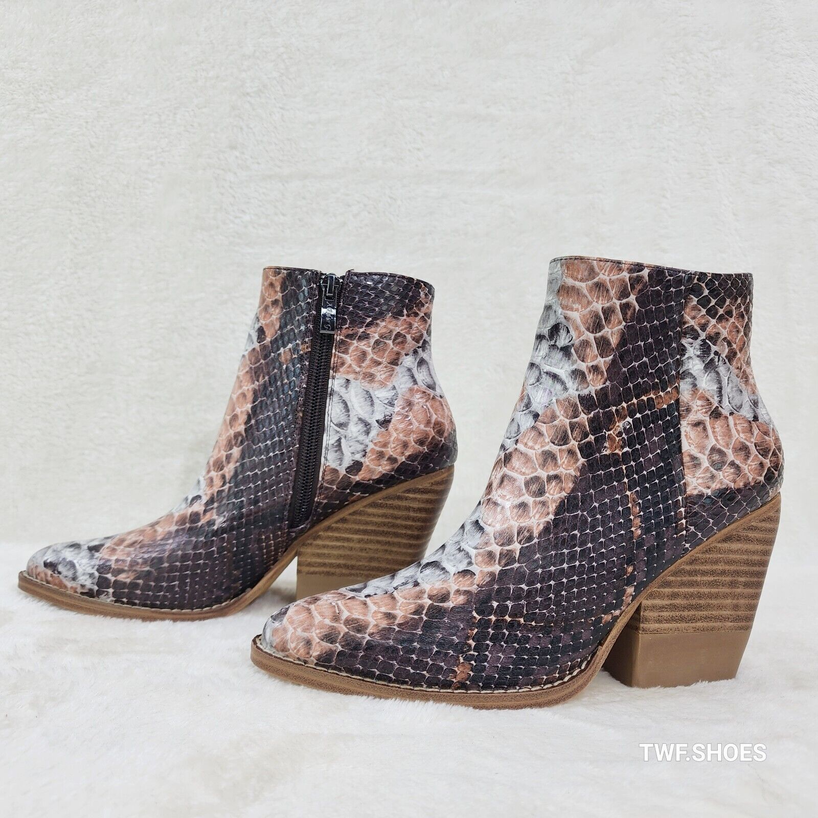 Autumn Colorful Multi Snake Country Western Cowgirl Ankle Boots Booties - Totally Wicked Footwear