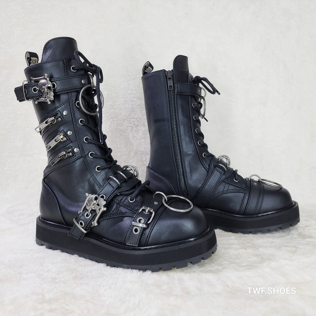 Valor Goth Combat Biker Ankle Boots Black Matte Men US DEMONIA NY - Totally Wicked Footwear