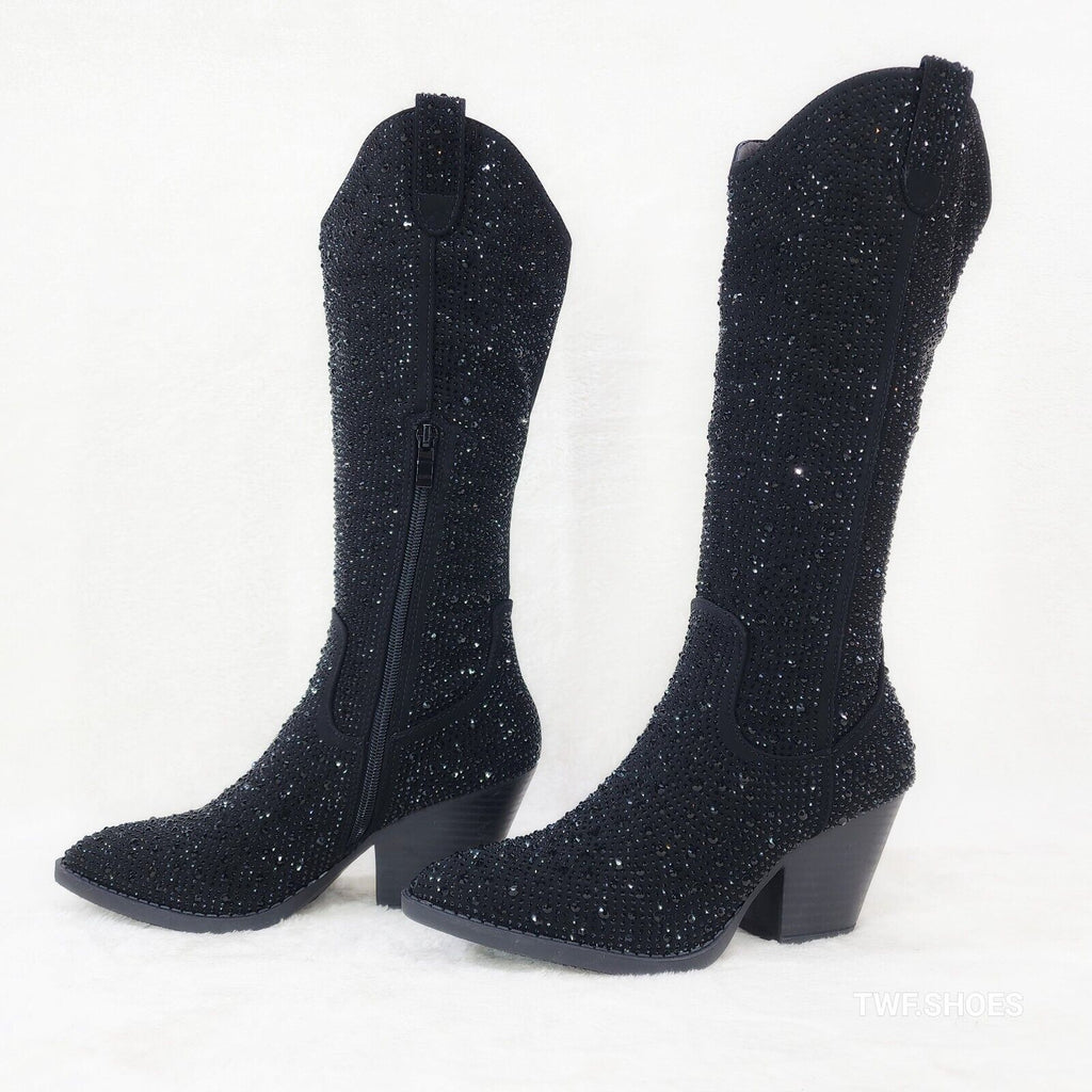 Wild One Glamour Black Rhinestone Glam Glitter Country Western Cowgirl Boots - Totally Wicked Footwear