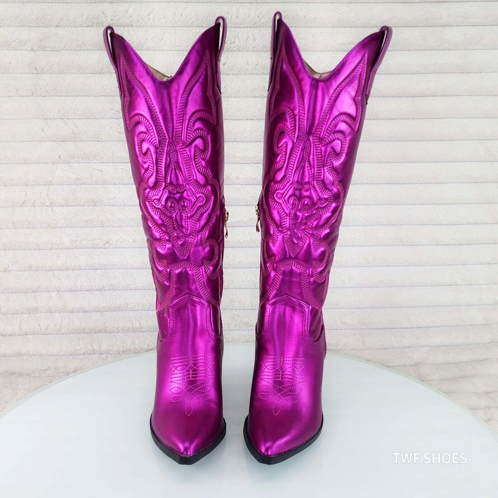 Electric Cowboy Metallic Matte Western Knee High Cowgirl Boots Hot Fuchsia Pink - Totally Wicked Footwear