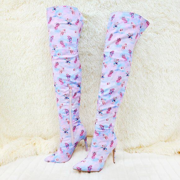 Angel Charub Tie Dye Thigh High Heel Boots Bad Girlz