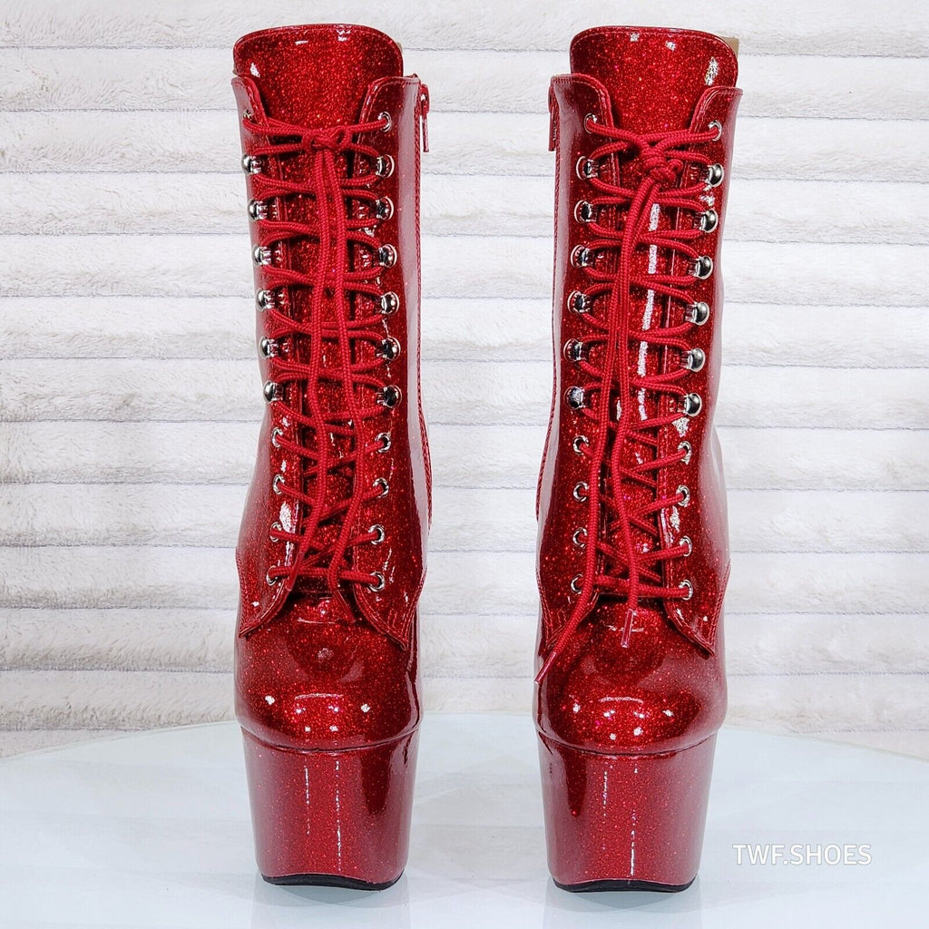 Adore 1020GP Ruby Red Glitter Patent  7" High Heel Platform Ankle Boots NY - Totally Wicked Footwear