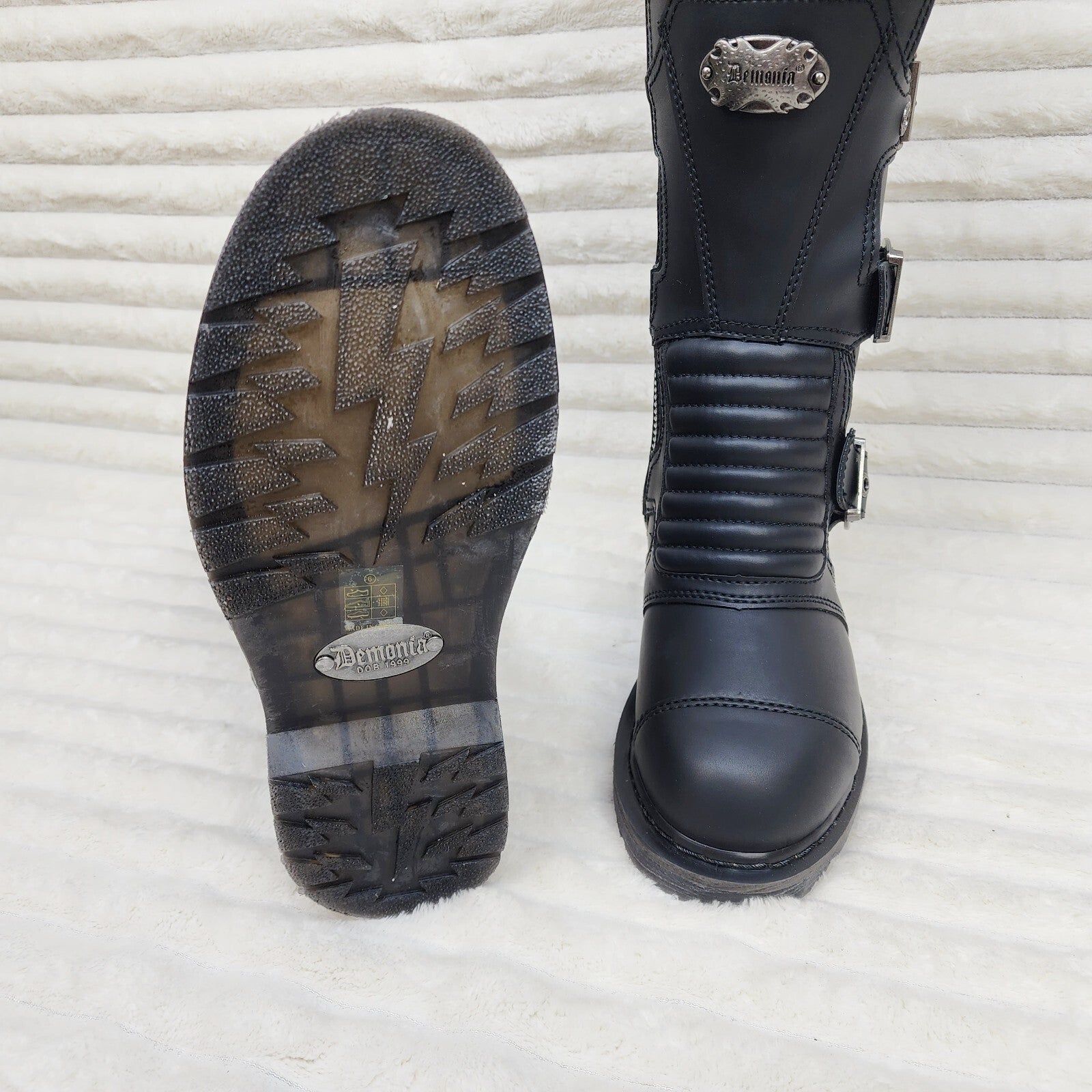 DEMONIA Bolt 405 Goth Combat Biker Knee Boots Black Matte Men Sizes