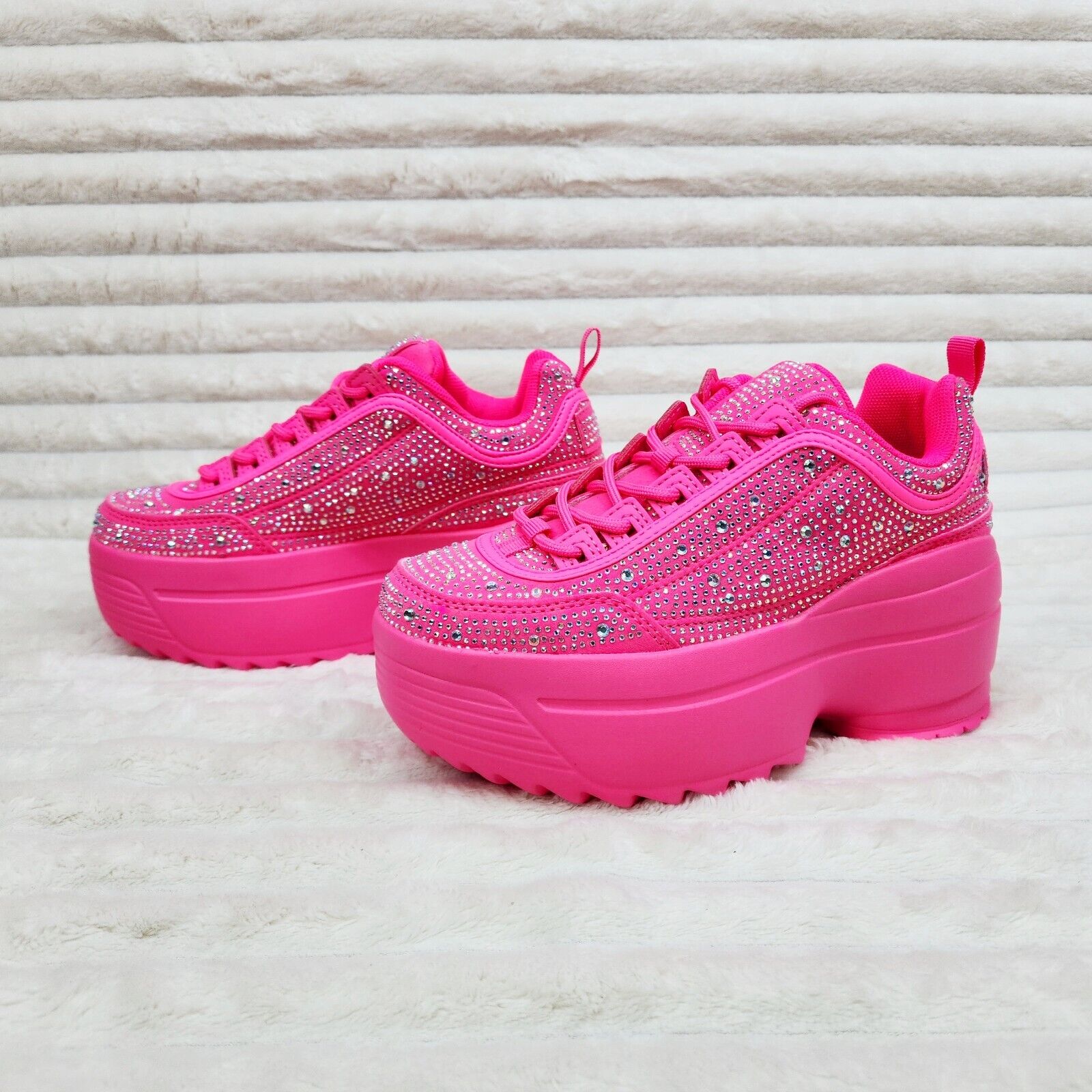 Cush Baby 2 Hot Pink Rhinestone Platform Sneakers - Totally Wicked Footwear
