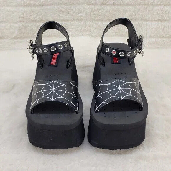 Funn Platform Goth Spider Web Sandals Ankle Strap Wedge Shoes Matte In House - Totally Wicked Footwear